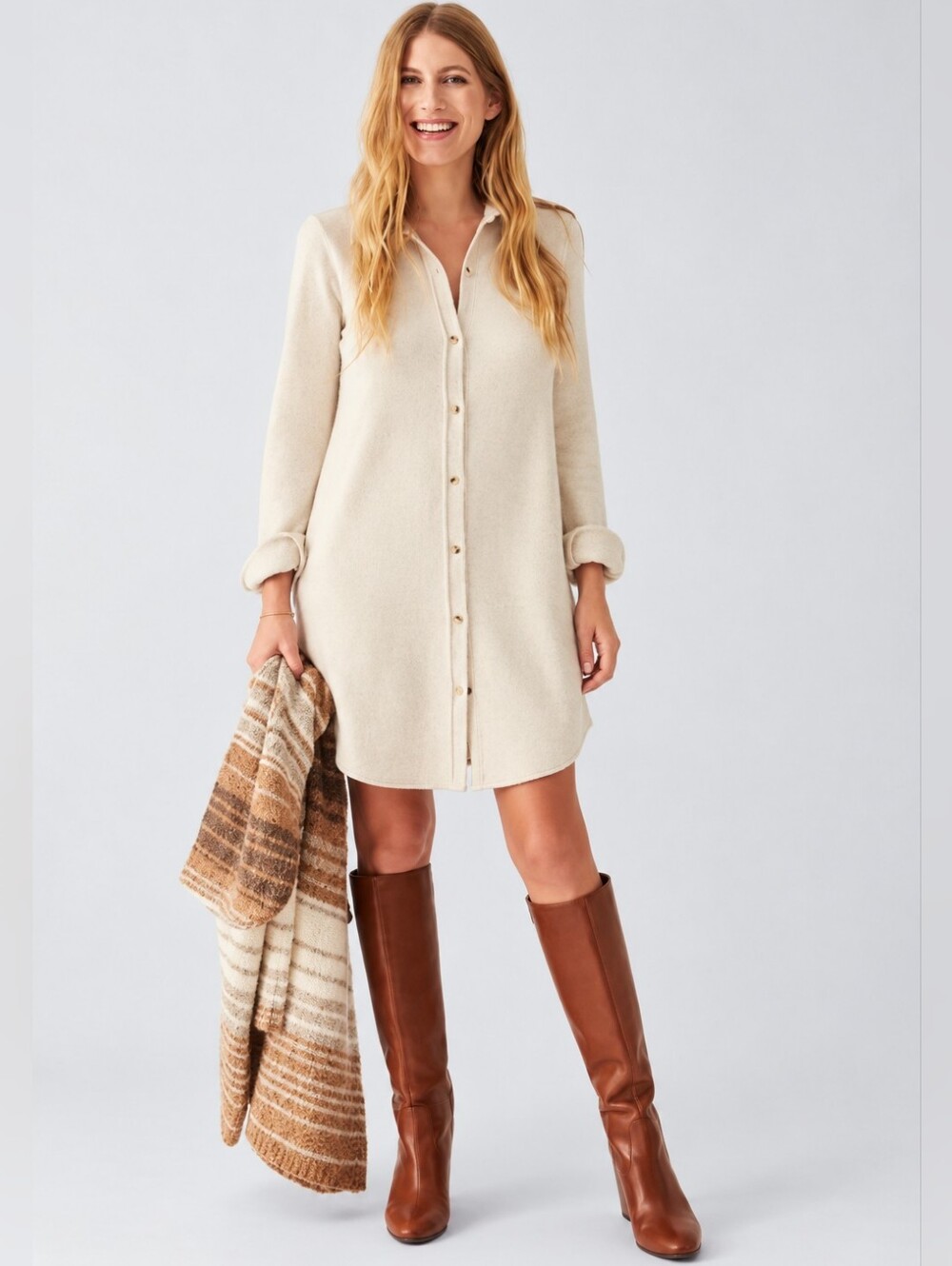 Faherty Legend Sweater Dress Size Medium Classic Off-white